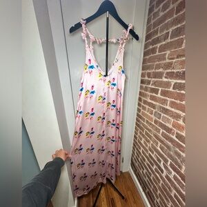 Ganni Pink Floral Silk Satin Slip Dress